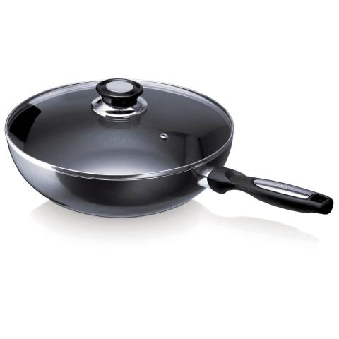 Wok Pro 28 cm en aluminium antiahésif avec couvercle en verre Beka