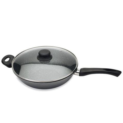 Wok revêtement Dur comme la pierre 28 cm et couvercle en verre Mathon